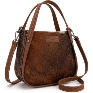 Wrangler Small Crossbody Bag for Women Western Cowhide Horsehair Designer Top-handle Handbags(Brown)