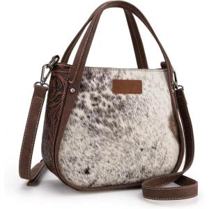 Wrangler Small Crossbody Bag for Women Western Cowhide Horsehair Designer Top-handle Handbags(Dark Coffee)