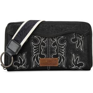 Wrangler Wristlet Wallets Western Wallet for Women Floral Tooled Womens Wallet Boot Stitch Purses(A-tooling-black)