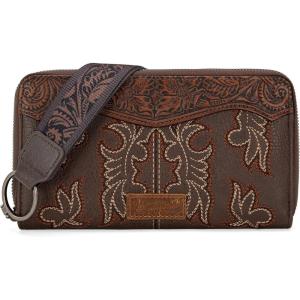 Wrangler Wristlet Wallets Western Wallet for Women Floral Tooled Womens Wallet Boot Stitch Purses(A-tooling-coffee)