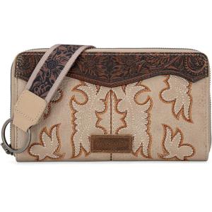 Wrangler Wristlet Wallets Western Wallet for Women Floral Tooled Womens Wallet Boot Stitch Purses(A-tooling-tan)