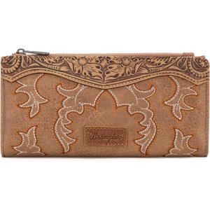 Wrangler Wristlet Wallets Western Wallet for Women Floral Tooled Womens Wallet Boot Stitch Purses(B-boot-khaki)