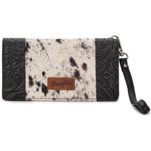 Wrangler Wristlet Wallets Western Wallet for Women Floral Tooled Womens Wallet Boot Stitch Purses(C-horsehair-black)