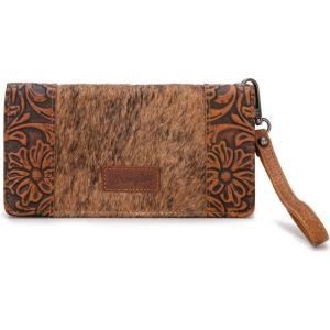 Wrangler Wristlet Wallets Western Wallet for Women Floral Tooled Womens Wallet Boot Stitch Purses(C-horsehair-brown)