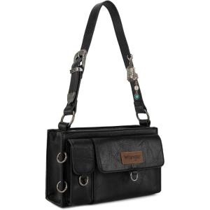 Wrangler Y2K Purse Small Shoulder Bag for Women with Western Detachable Charms & Multiple Pockets(Black)