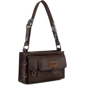 Wrangler Y2K Purse Small Shoulder Bag for Women with Western Detachable Charms & Multiple Pockets(Coffee)
