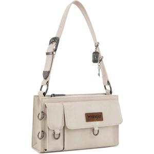 Wrangler Y2K Purse Small Shoulder Bag for Women with Western Detachable Charms & Multiple Pockets(Creamy)