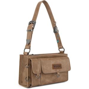 Wrangler Y2K Purse Small Shoulder Bag for Women with Western Detachable Charms & Multiple Pockets(Khaki)