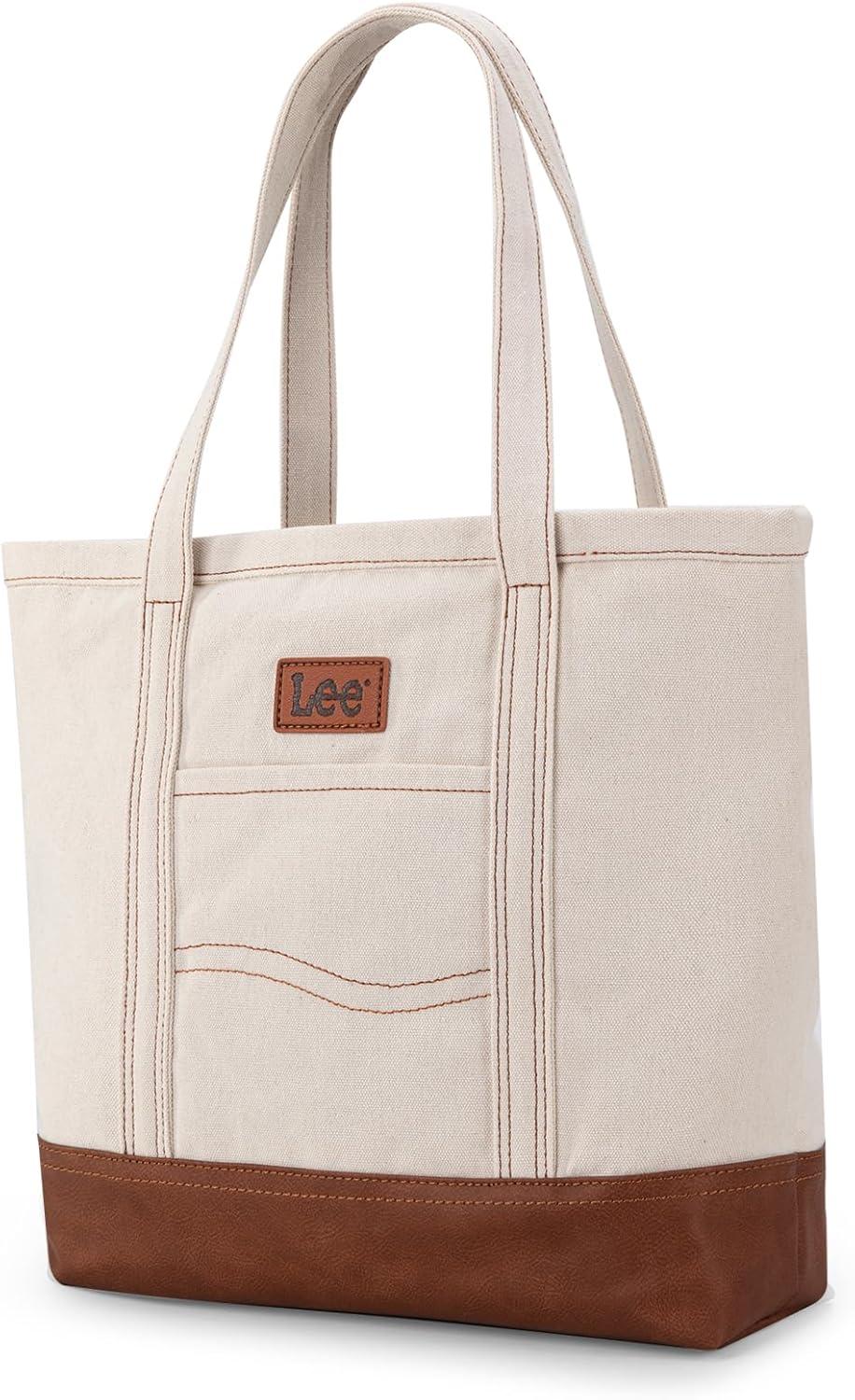 imagex Lee Tote Bag for Women Denim Canvas Top Handle Shoulder Purse Handbags with MultiPocket for Work Travel ampamp Everyday UseBeige