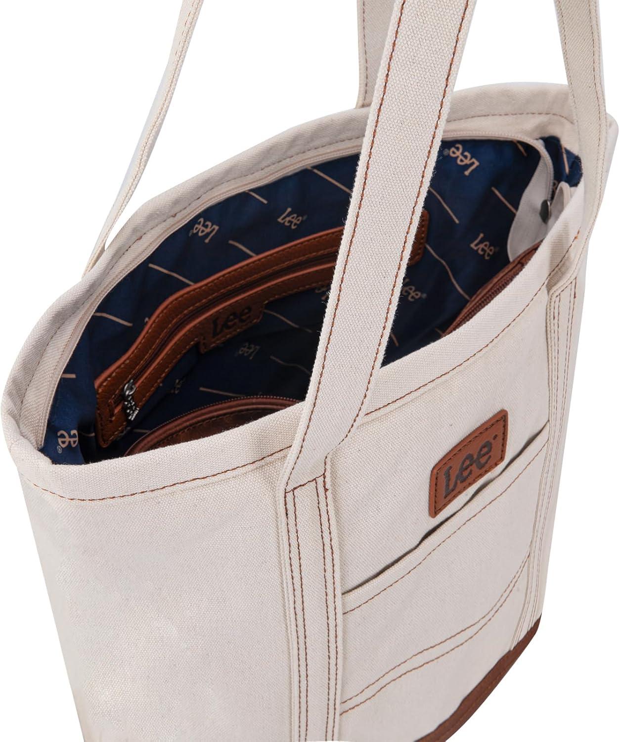 imagex Lee Tote Bag for Women Denim Canvas Top Handle Shoulder Purse Handbags with MultiPocket for Work Travel ampamp Everyday UseBeige