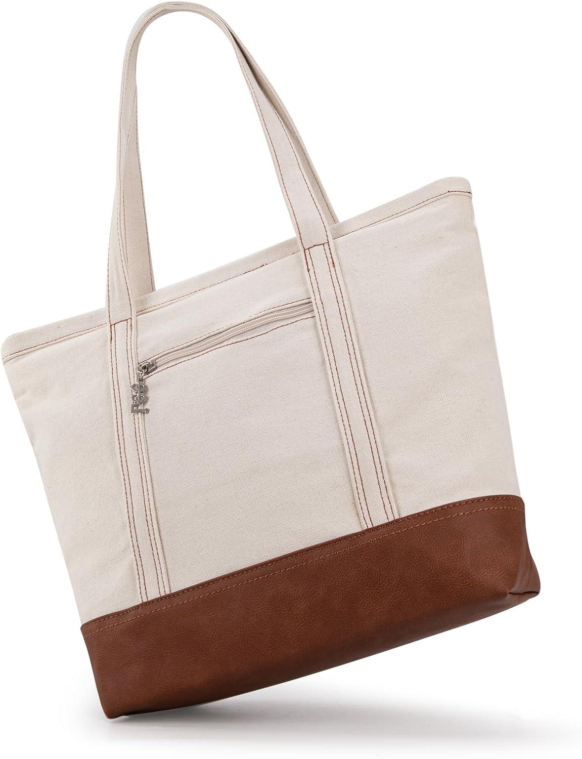 imagex Lee Tote Bag for Women Denim Canvas Top Handle Shoulder Purse Handbags with MultiPocket for Work Travel ampamp Everyday UseBeige