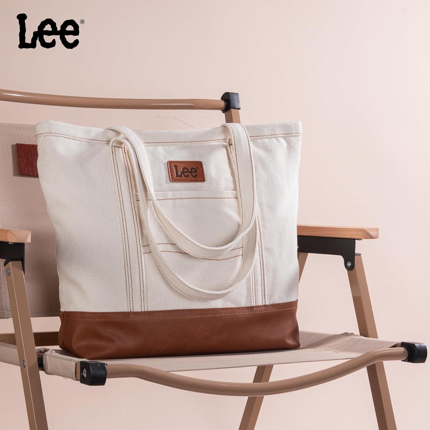 imagex Lee Tote Bag for Women Denim Canvas Top Handle Shoulder Purse Handbags with MultiPocket for Work Travel ampamp Everyday UseBeige