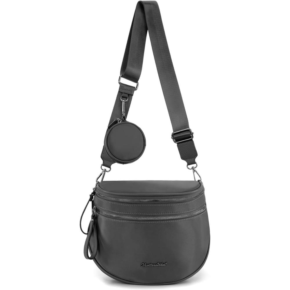 imageMontana West Large Bum Bag Nylon Crossbody Bags Mom Purse with with Coin PurseGrey