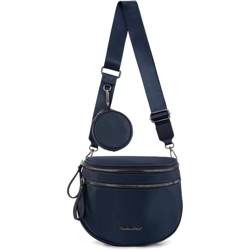 imageMontana West Large Bum Bag Nylon Crossbody Bags Mom Purse with with Coin PurseNavy Blue