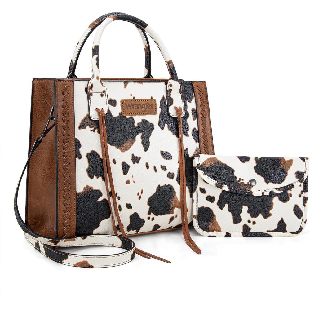 imageWrangler Tote Bag for Women Western Cowhide Purse and Wallet SetCow Print Brown
