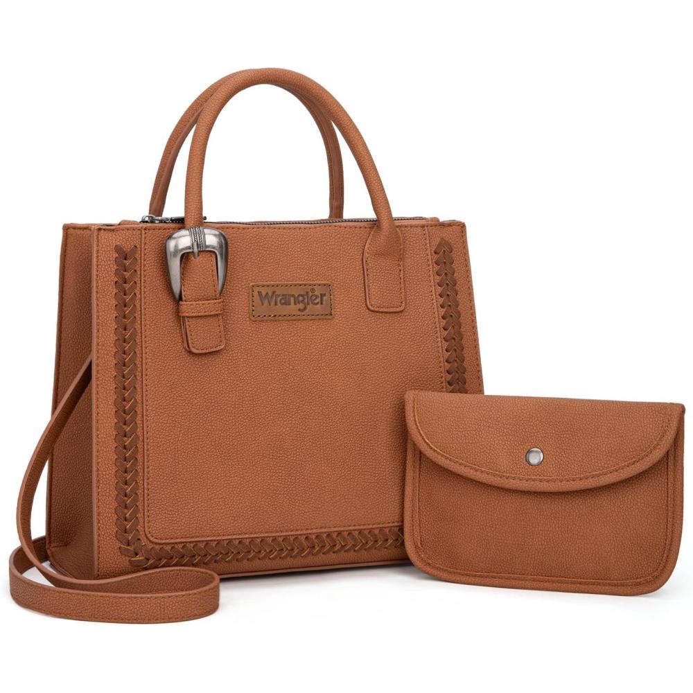 imageWrangler Tote Bag for Women Western Cowhide Purse and Wallet SetRetro Classic Brown