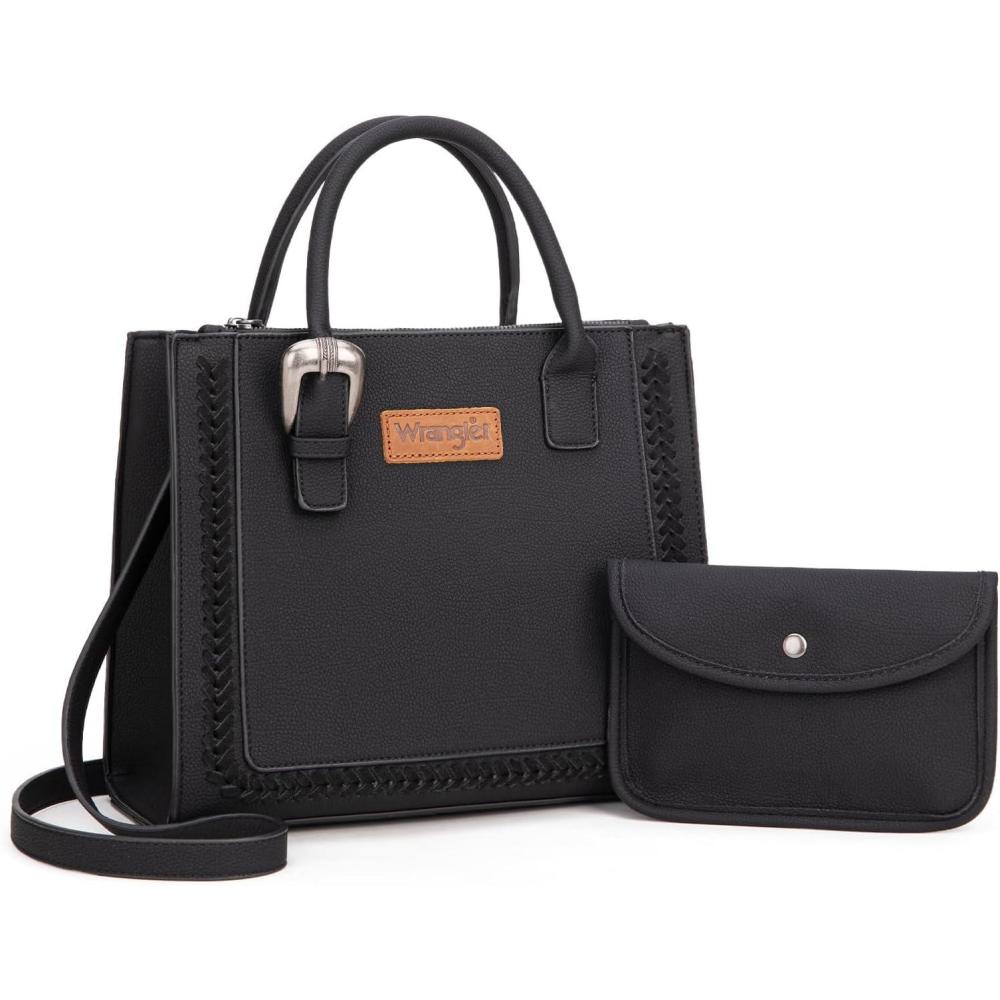 imageWrangler Tote Bag for Women Western Cowhide Purse and Wallet SetRetro Jet Black