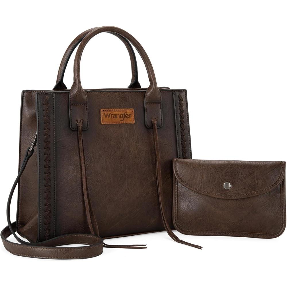 imageWrangler Tote Bag for Women Western Cowhide Purse and Wallet SetVintage Coffee