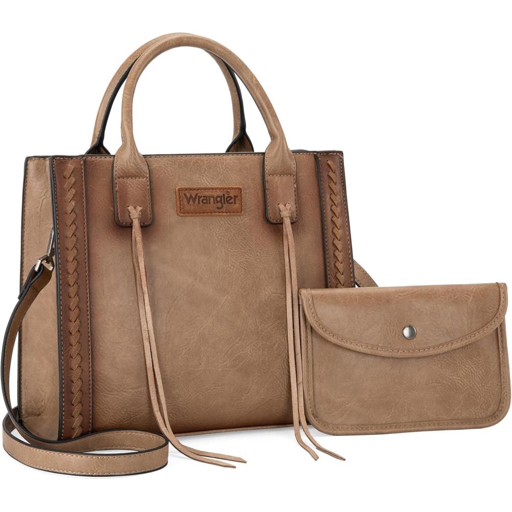 imageWrangler Tote Bag for Women Western Cowhide Purse and Wallet SetVintage Khaki