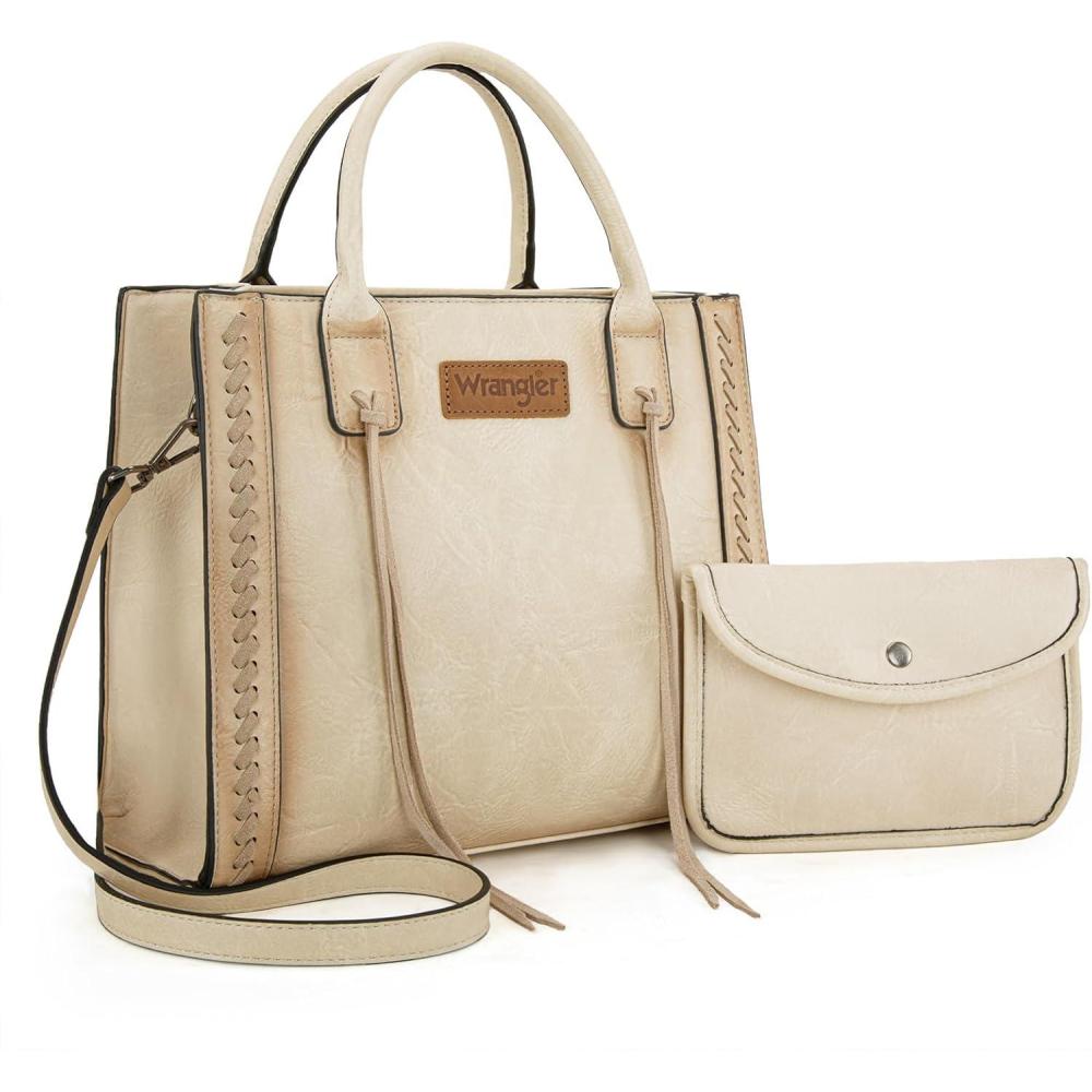 imageWrangler Tote Bag for Women Western Cowhide Purse and Wallet SetVintage Tan