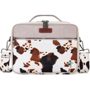 Montana West Bible Covers for Women Men with Leather Bookmark Carrying Book Case Church Bag Outdoor Bible Protective(*Cow Print Khaki)