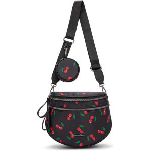 Montana West Large Bum Bag Nylon Crossbody Bags Mom Purse with with Coin Purse(Cherry)