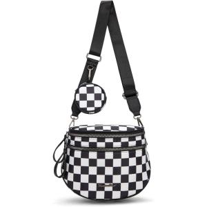 Montana West Large Bum Bag Nylon Crossbody Bags Mom Purse with with Coin Purse(Printed-checkered Black)