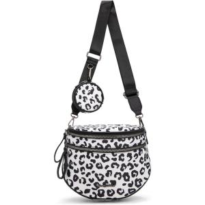 Montana West Large Bum Bag Nylon Crossbody Bags Mom Purse with with Coin Purse(Printed-leopard)