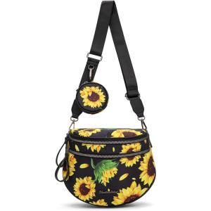 Montana West Large Bum Bag Nylon Crossbody Bags Mom Purse with with Coin Purse(Sunflower)