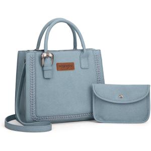 Wrangler Tote Bag for Women Western Cowhide Purse and Wallet Set(Retro Blue)