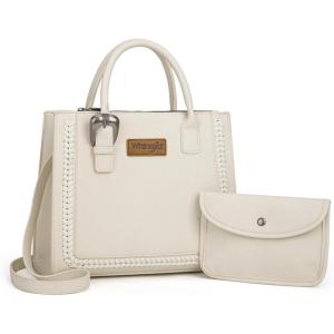 Wrangler Tote Bag for Women Western Cowhide Purse and Wallet Set(Retro Cannoli Cream)