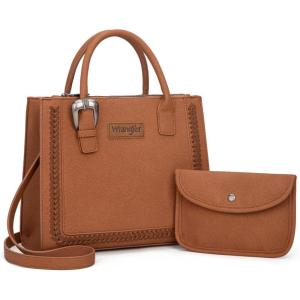Wrangler Tote Bag for Women Western Cowhide Purse and Wallet Set(Retro Classic Brown)