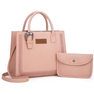 Wrangler Tote Bag for Women Western Cowhide Purse and Wallet Set(Retro Peach Pink)