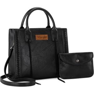 Wrangler Tote Bag for Women Western Cowhide Purse and Wallet Set(Vintage Black)
