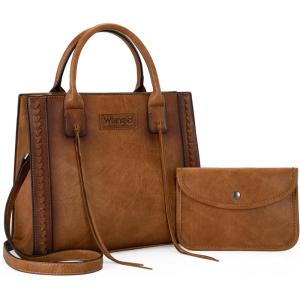 Wrangler Tote Bag for Women Western Cowhide Purse and Wallet Set(Vintage Brown)