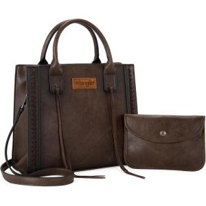 Wrangler Tote Bag for Women Western Cowhide Purse and Wallet Set(Vintage Coffee)