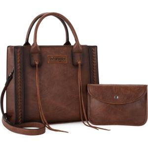 Wrangler Tote Bag for Women Western Cowhide Purse and Wallet Set(Vintage Dark Brown)