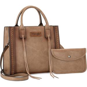 Wrangler Tote Bag for Women Western Cowhide Purse and Wallet Set(Vintage Khaki)