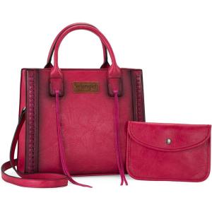 Wrangler Tote Bag for Women Western Cowhide Purse and Wallet Set(Vintage Pink)