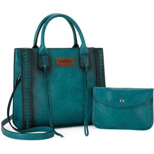 Wrangler Tote Bag for Women Western Cowhide Purse and Wallet Set(Vintage Turquoise)