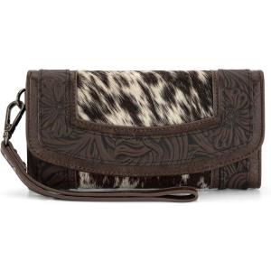 Montana West Wristlet Wallets for Women Western Floral Tooled Cowhide Wallets Large Capacity Trifold Wallet with ID Window(Coffee)