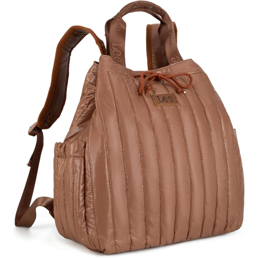 imageMontana West x Lee Puffer Backpack Purse for Women Quilted Travel Fashion Backpack Daypack Ladies Casual Drawstring Bag BrownLeebrown
