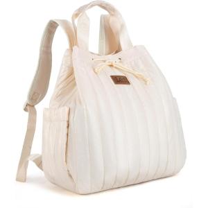 Montana West x Lee Puffer Backpack Purse for Women Quilted Travel Fashion Backpack Daypack Ladies Casual Drawstring Bag Brown(Lee-beige)