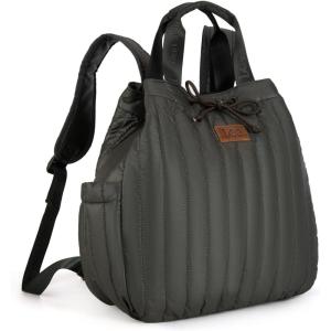 Montana West x Lee Puffer Backpack Purse for Women Quilted Travel Fashion Backpack Daypack Ladies Casual Drawstring Bag Brown(Lee-dark Green)