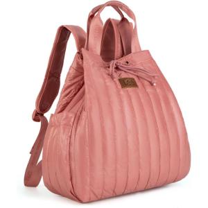 Montana West x Lee Puffer Backpack Purse for Women Quilted Travel Fashion Backpack Daypack Ladies Casual Drawstring Bag Brown(Lee-dark Pink)