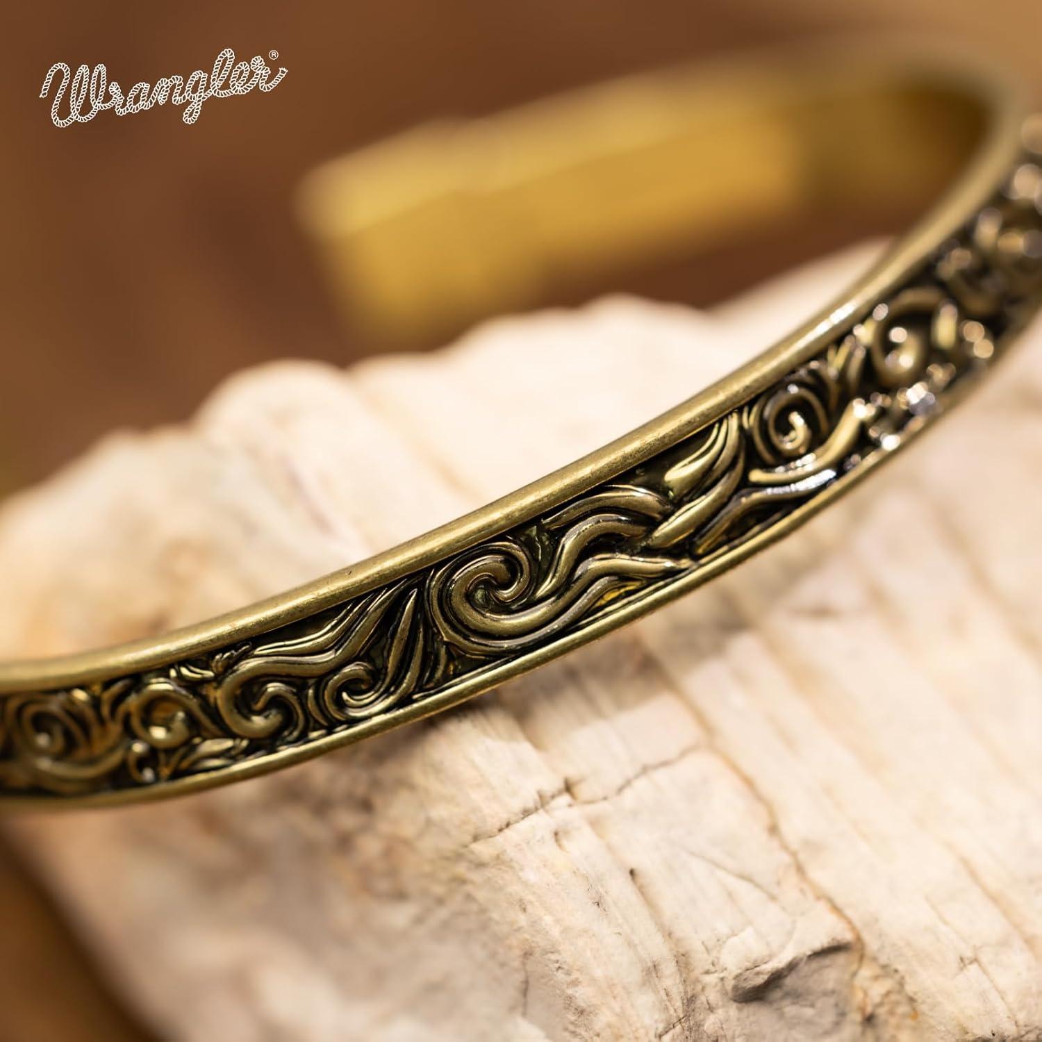 imageMontana West Wrangler Cuff Bracelet for Women Western Turquoise Adjustable Open Bangle Silver Plated Carved Floral Cowgirl Country JewelryGoldTurquoise