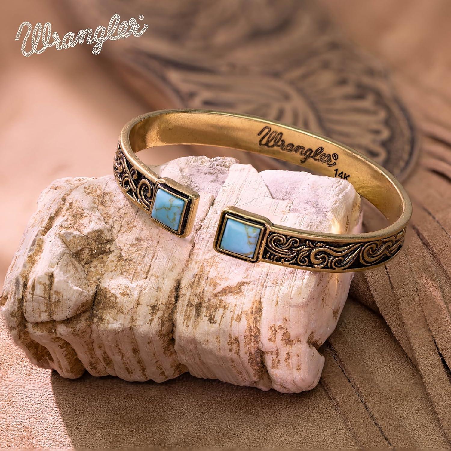 imageMontana West Wrangler Cuff Bracelet for Women Western Turquoise Adjustable Open Bangle Silver Plated Carved Floral Cowgirl Country JewelryGoldTurquoise