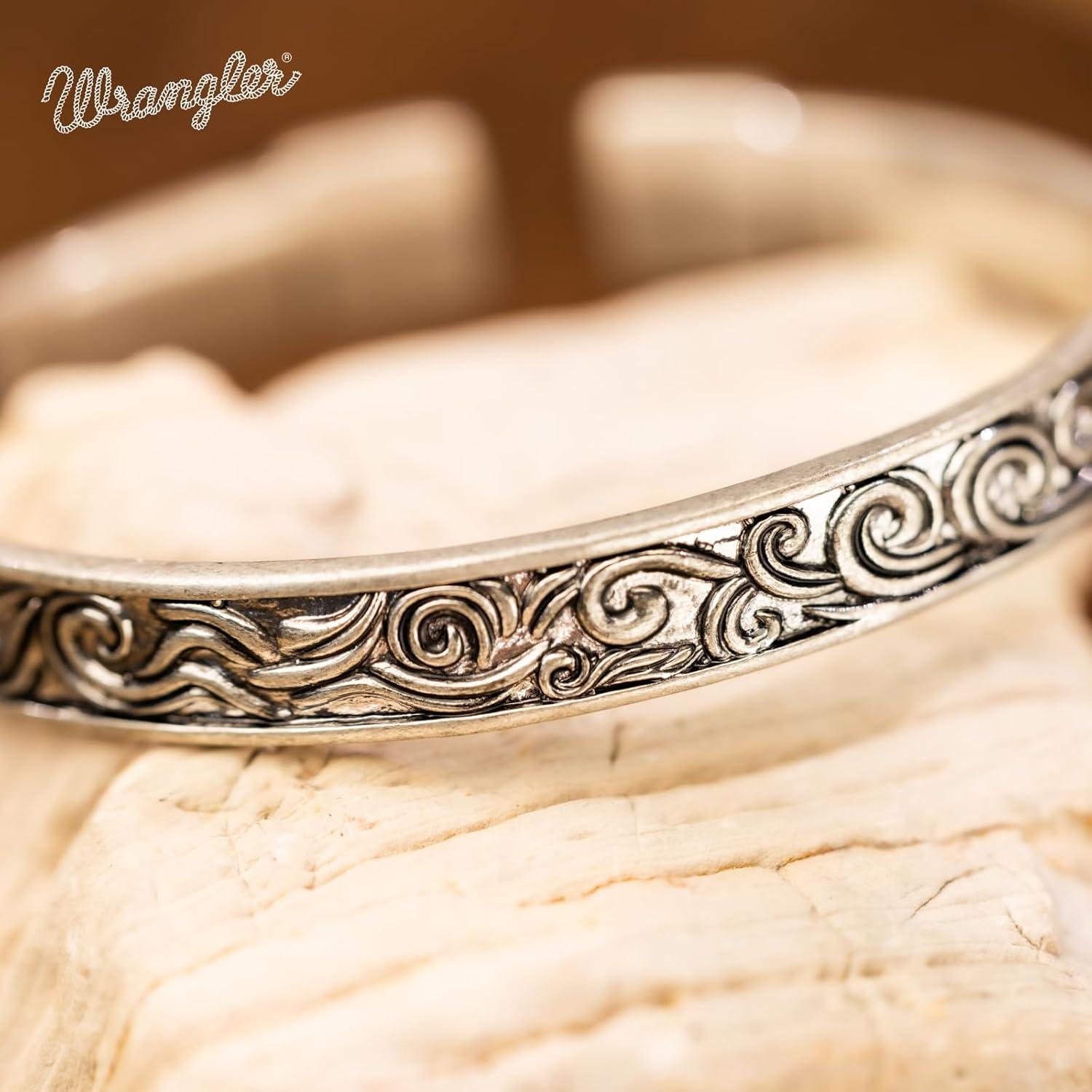 imageMontana West Wrangler Cuff Bracelet for Women Western Turquoise Adjustable Open Bangle Silver Plated Carved Floral Cowgirl Country JewelrySilverWhite