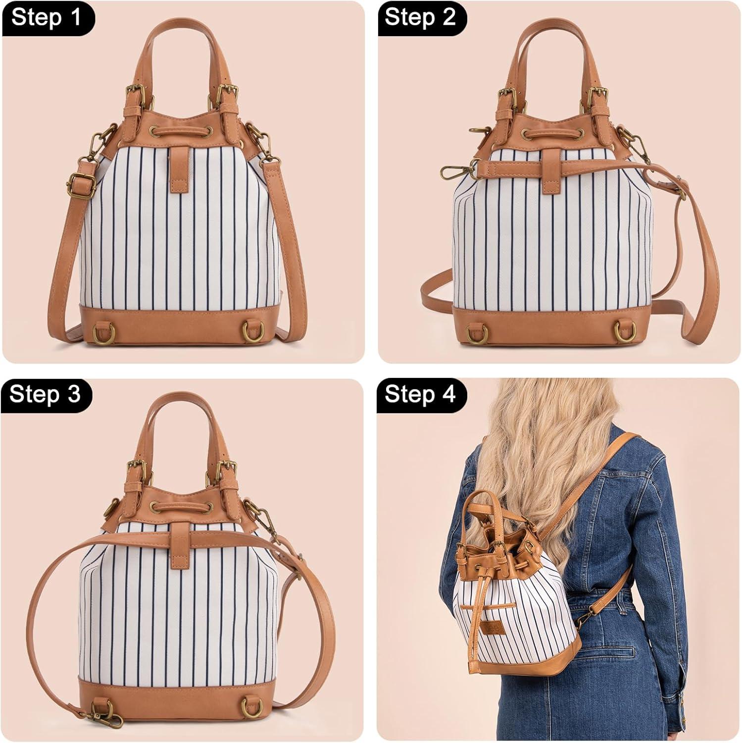 imageMontana West x Lee 3in1 Convertible Purses for Women Drawstring Bucket Bag Crossbody Bag amp Backpack Purse with StrapBeige