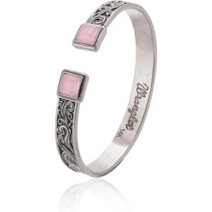 Montana West Wrangler Cuff Bracelet for Women Western Turquoise Adjustable Open Bangle Silver Plated Carved Floral Cowgirl Country Jewelry(Silver-Pink)